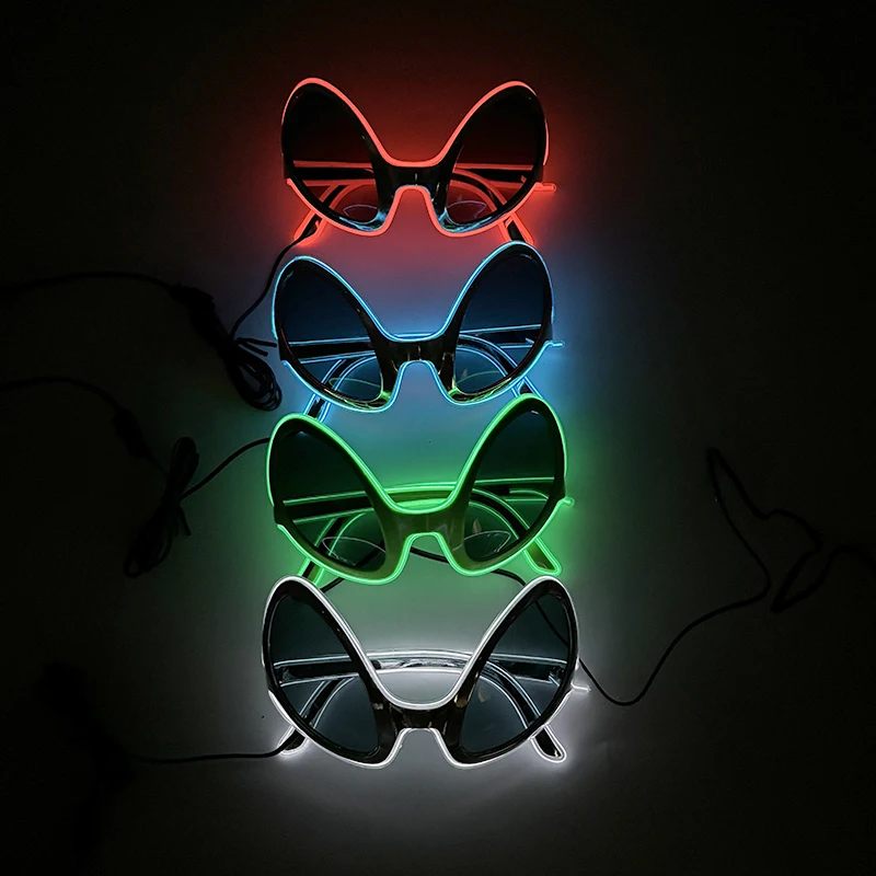 Popular LED Luminous Alien Glasses Cosplay Party Props Glowing Neon Glasses Concert Light Up ET Glasses Birthday Bar Club Decor