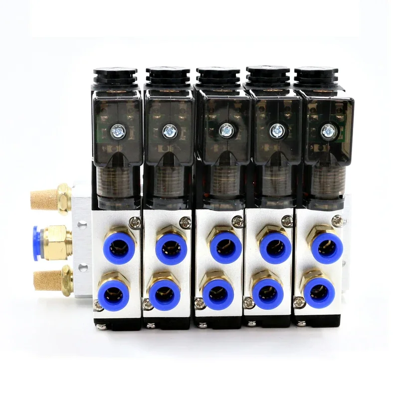 12/24V DC 110/220V AC Multi Option 4V210-08 Pneumatic Solenoid Valve Block With Muffler Fitting Base Manifold 2/3/4/6 Way