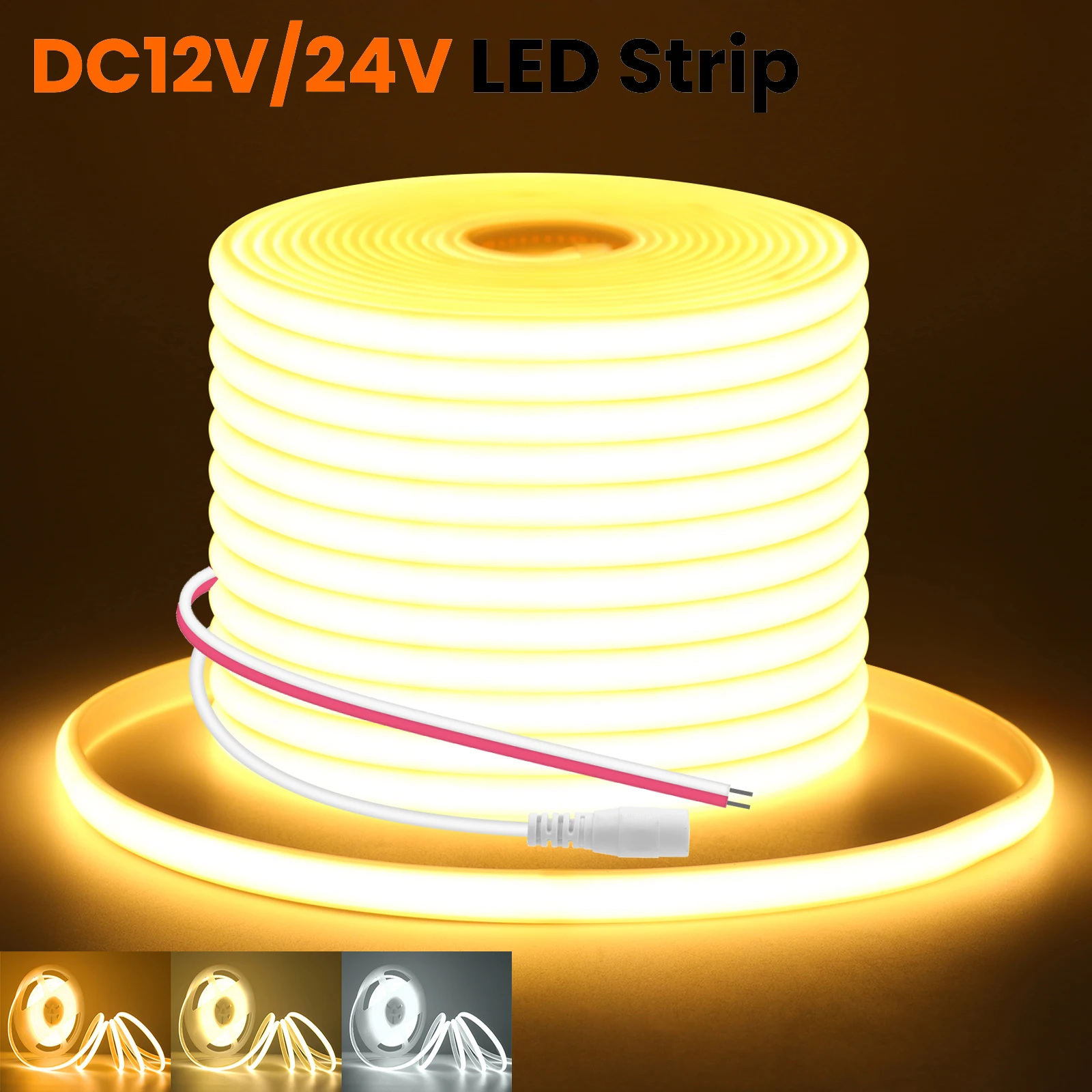 

12 В 24 В COB Светодиодная лента 320 светодиодов Гибкая неоновая лента IP67 Водонепроницаемая светодиодная лента Линейный свет плотности веревки с клейкой лентой