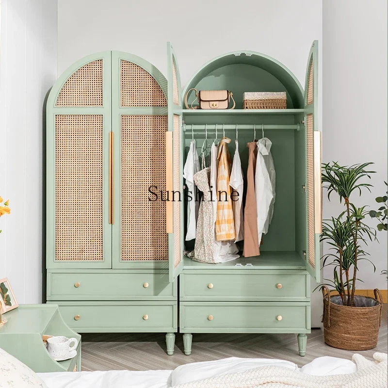 

Japanese rattan wardrobe simple solid wood bedroom clothing storage cabinet