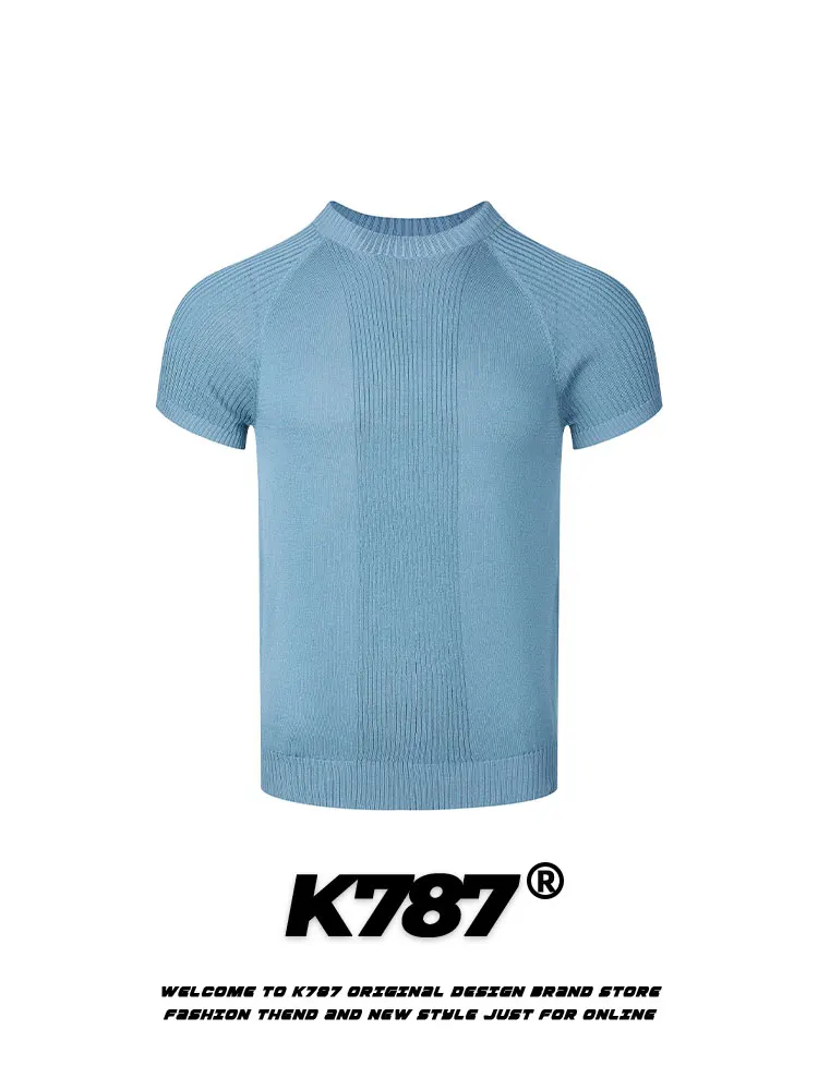 

K787 Трикотажная футболка с американской ретро-текстурой ort Sve ex CleanFit Повседневный топ с плечами Модный круглый цвет Ne