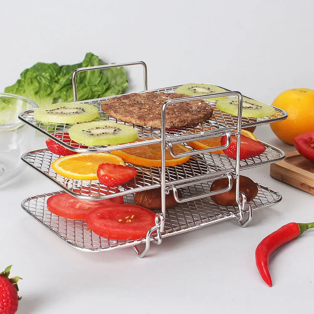 

Air Fryer Rack Stainless Steel Three-Layer Grill Stackable Dehydration Rack Convenient Cooking Stand Kitchen Accessory