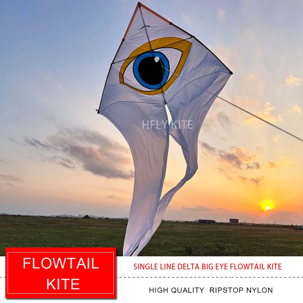 HFLY Nuovo arrivo Linea singola Big Eye Flowtail Kite per adulti Nylon 40D di alta qualità Design moderno Delta Kites con code lunghe