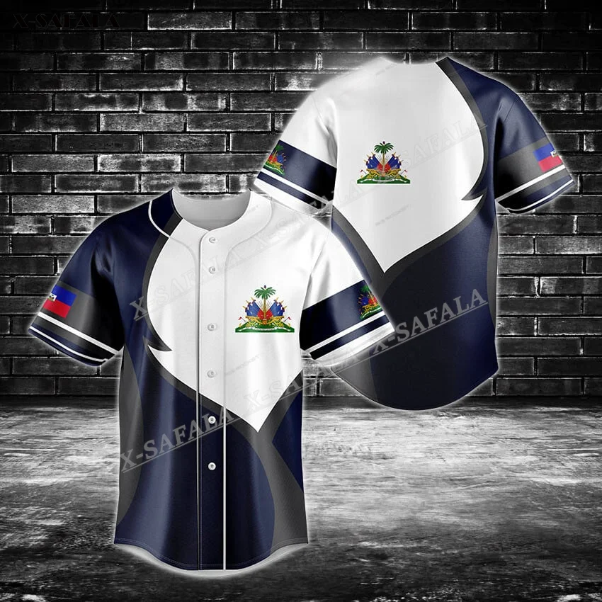 

Haiti Argentina Trinidad Colombia Coat Of Arms Emblem Flag 3D Full Print Baseball Jersey Shirts Men Streetwear Short Sleeve