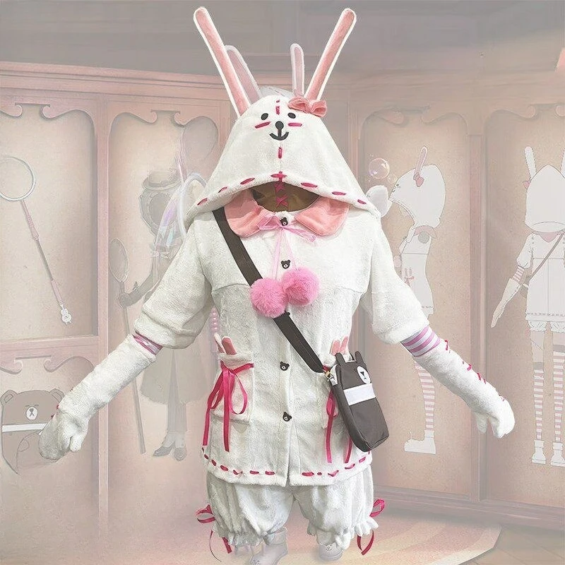 

Game Identity Ⅴ Cosplay Cony Costume Rabbit Entomologist Cos White Fuzzy Top Shorts Full Set for Women Theme Party