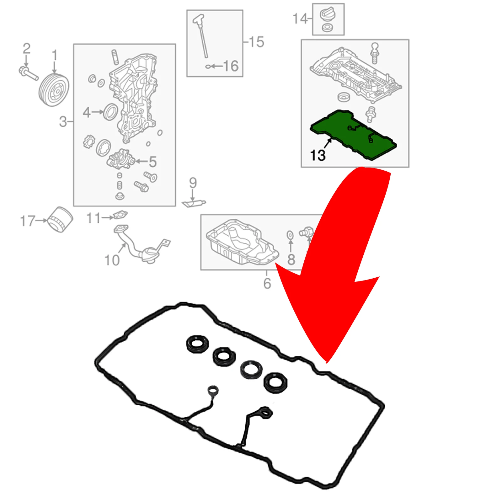 224412E000 22443-23000 For Hyundai Elantra Kia Soul Sportage Forte Optima Estate Lantra 1.8L 2.0L Car Engine Valve Cover Gasket