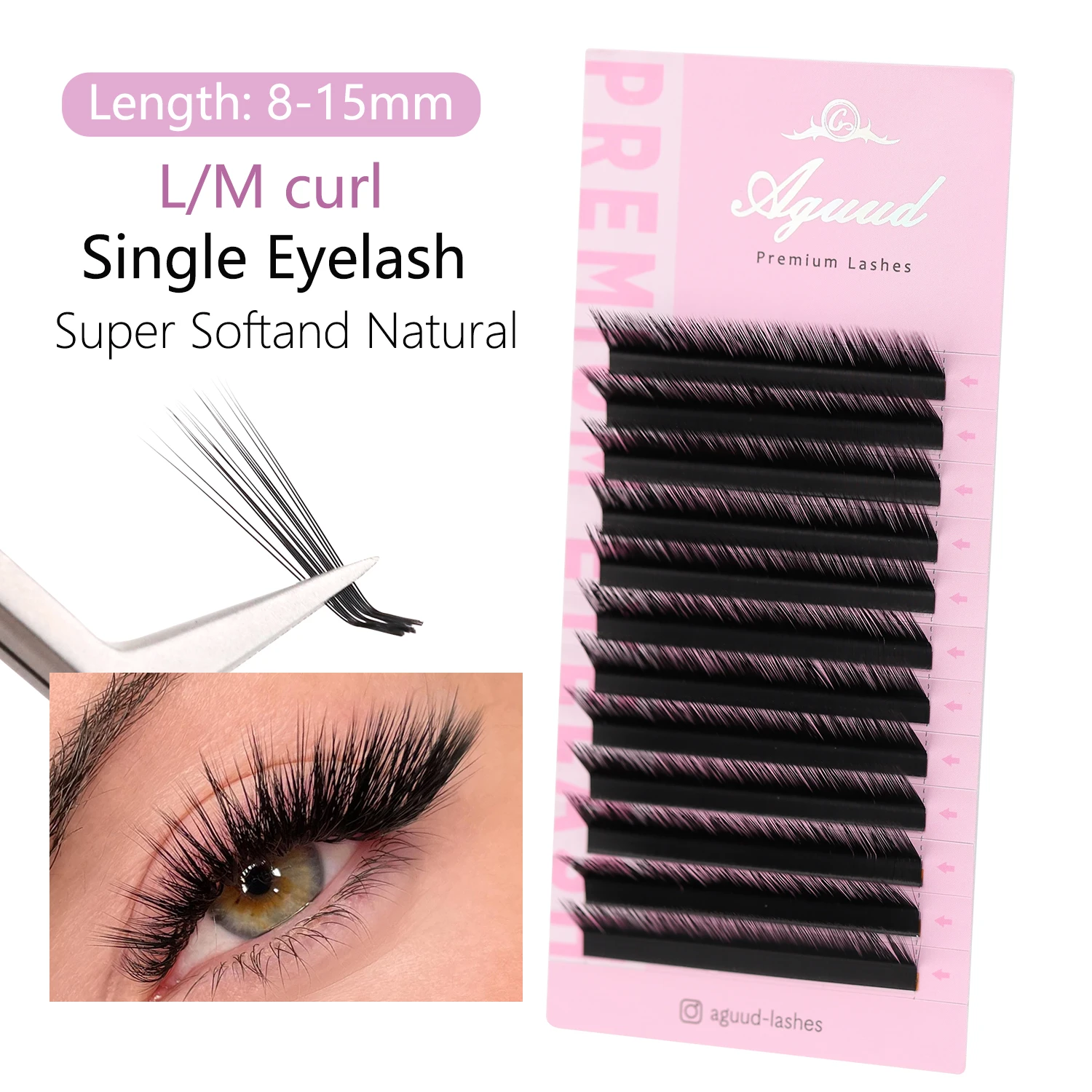 

AGUUD Single 8-15mm & mix L M Curl Mink Eyelashes Extension 0.07mm Matt Black Individual L M Curl Makeup False Lashes