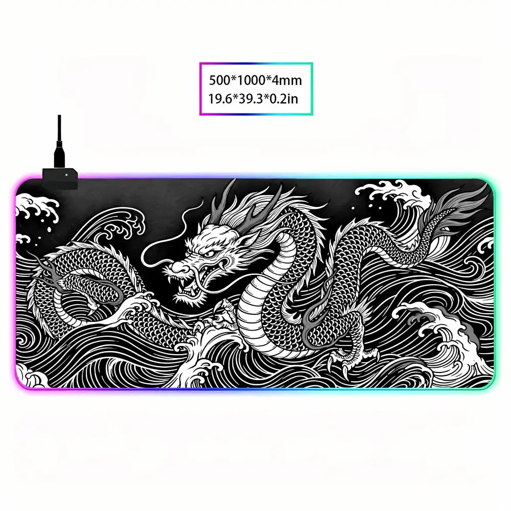 HYBXAXC Red Black Dragon Wave Art Mouse Pad Traditional Anti-Slip RGB Gaming Mouse HD Gamer Large LED Light Computer Non-slip view 6