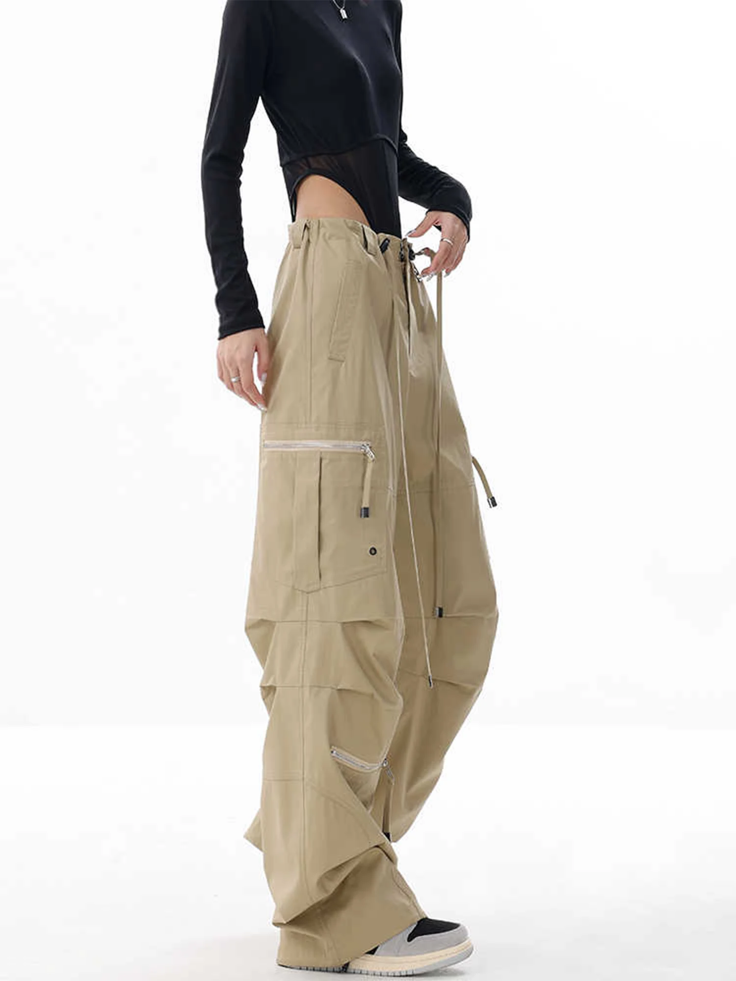 Pantalones Cargo holgados grises para mujer, pantalones de chándal Vintage Y2k, pantalones de paracaídas, pantalones Grunge estilo japonés de los años 2000, ropa de verano 2025