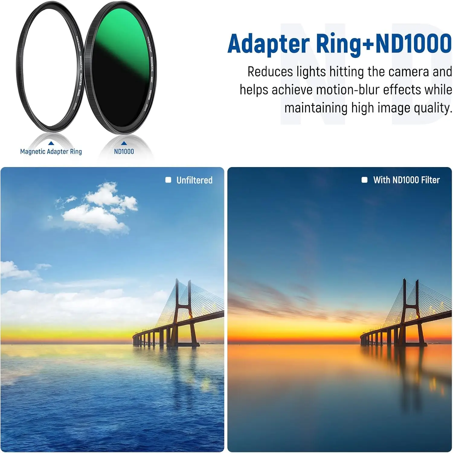 NEEWER Magnet-Linsenfilter-Set, ND1000-, MCUV- und CPL-Filter mit neutraler Dichte, Adapterring, Filterkappe mit 42-lagiger Mehrfachbeschichtung – Detail 4