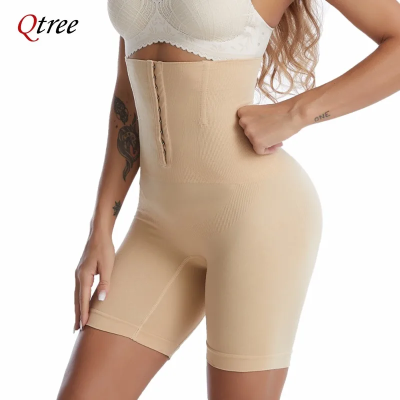 Qtree Waist Trainer Thigh Trimmer Shorts Hooks Women Tummy Control Slim Panties Butt Lifter Plus Size Shapewear Seamless Briefs