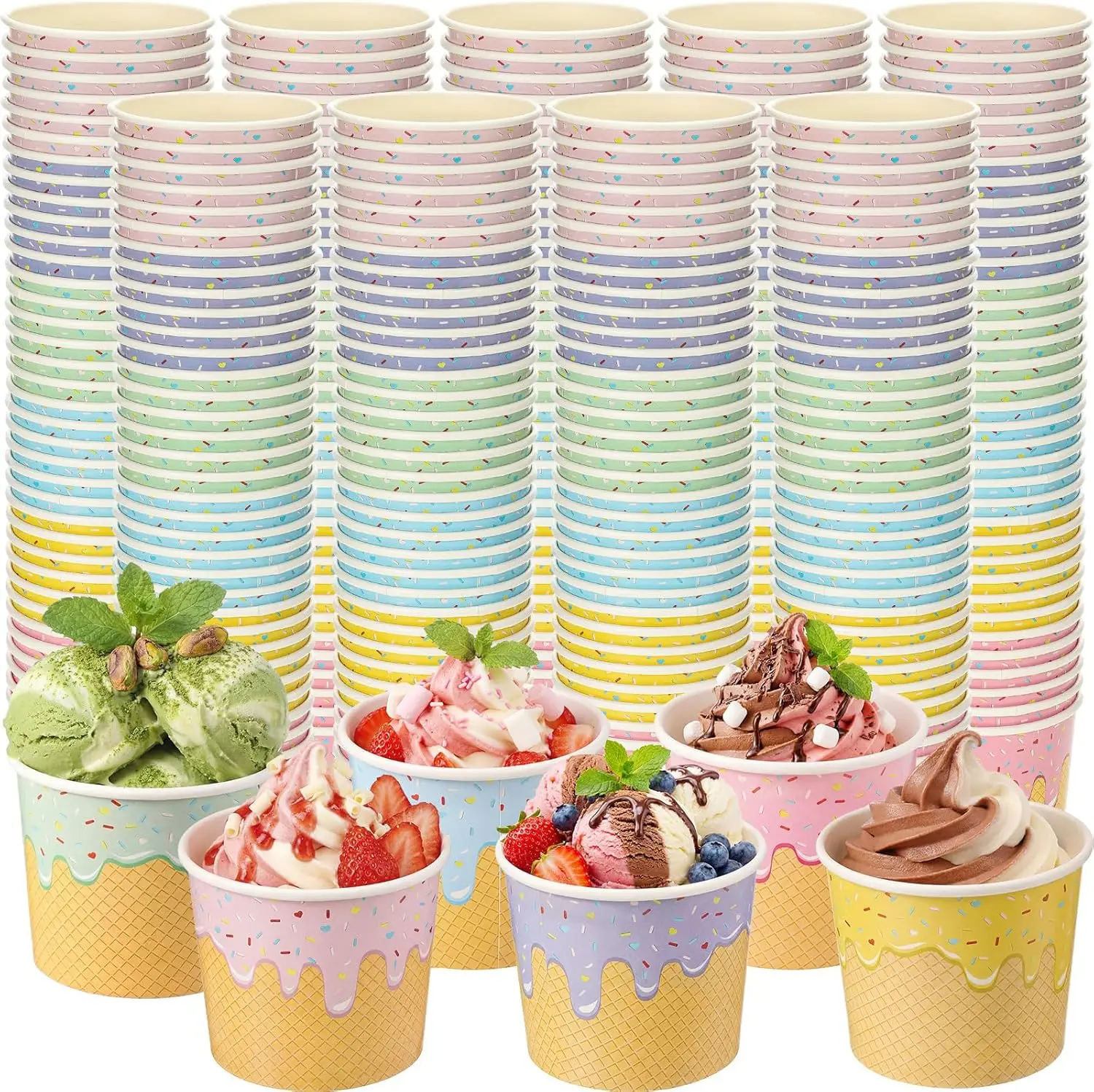 

240 Pcs Ice Cream Bowls Paper Ice Cream Cups 4/6/8 oz Containers Bulk 6 Colors Disposable Sundae Bowls for Dessert Froze