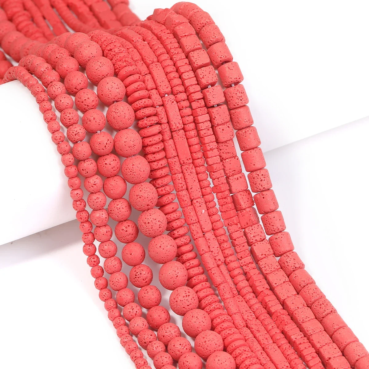Natural Red Lava Stone Square Grain Barrel Beads Abacus Stone Loose Spaced for Jewelry Making DIY Necklace Bracelet Handmade