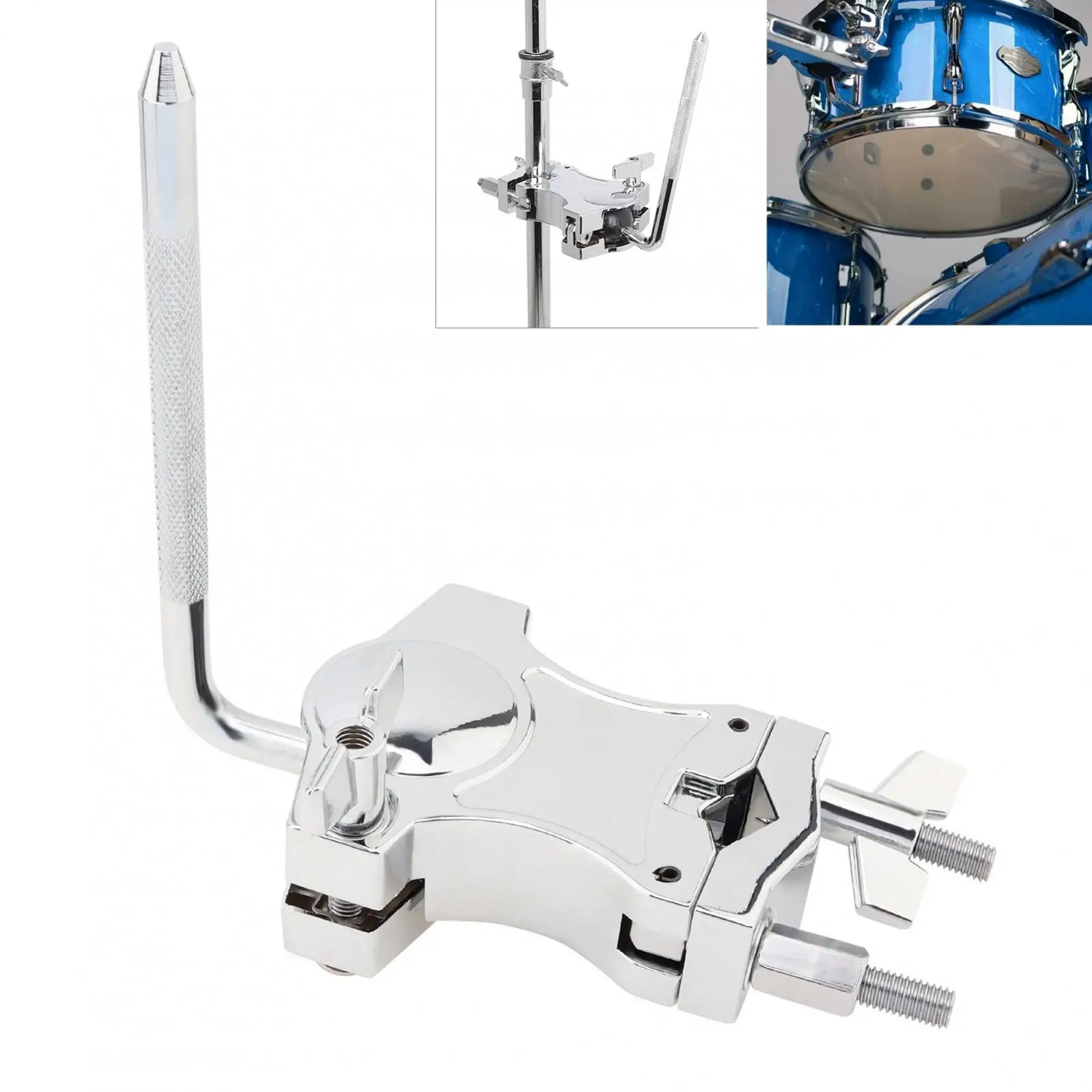 L Rod Drum Clamp Cowling Mounting Bracket Expansion Clamp for Tom / Cowbell / Clapper, Percussion Drum Set Cowbell Bracket