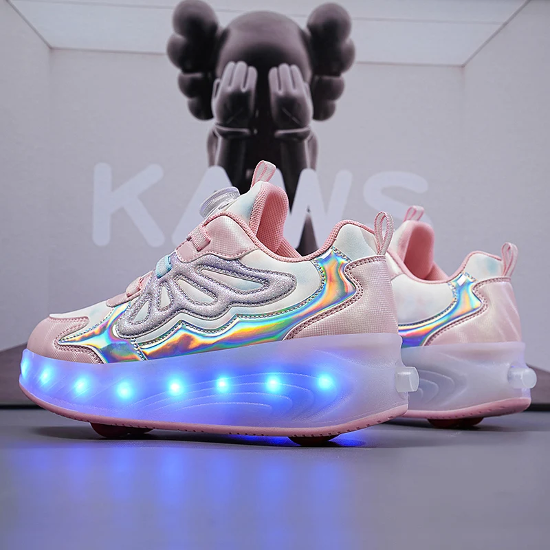 

2025 Autumn New Girls' Heelys: Older Kids' Viral 4-Wheel Light-Up Sports Roller Skates