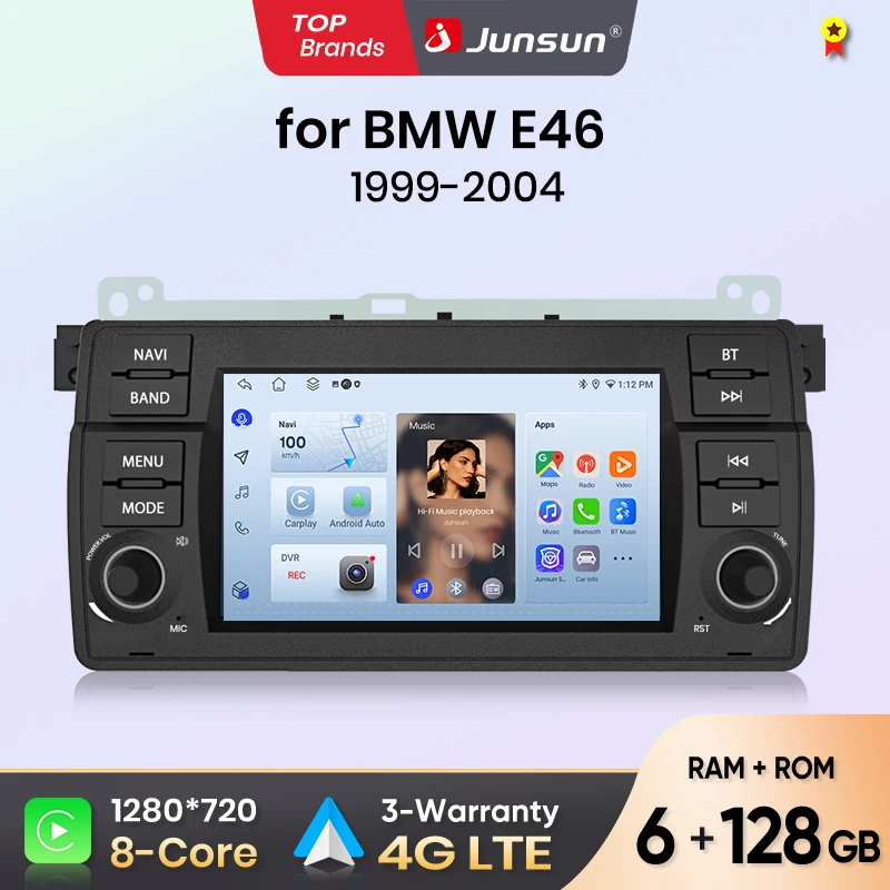 Junsun 7 Wireless CarPlay Android Auto Autoradio per BMW E46 M3 318 320 325 330 335 GPS Stereo Multimediale WiFi 4G 8core RDS