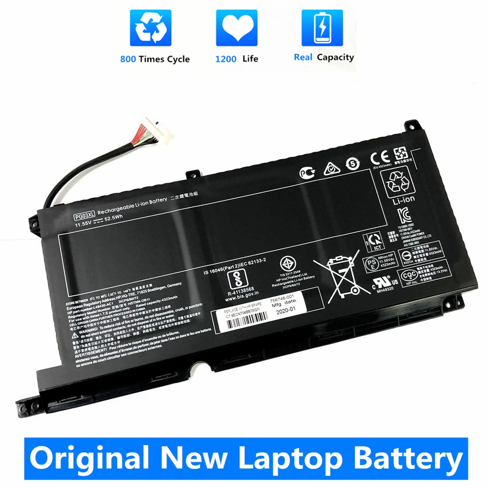 CSMHY-batería original de 11.55v, 52.5Wh, PG03XL, para Hp Pavilion, 15-DK, 15-DK0125TX, HSTNN-OB1I, L48430-AC1, TPN-Q229, TPN-C141