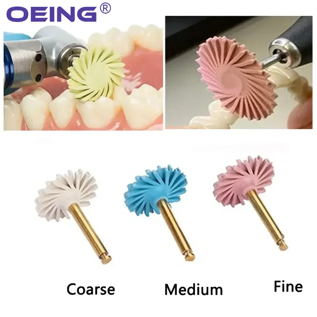 OEING Dental Rubber Polisher Composite Flat Resin Polishing Brush Diamond System RA Disc 14mm Wheel Spiral Flex Brush Burs