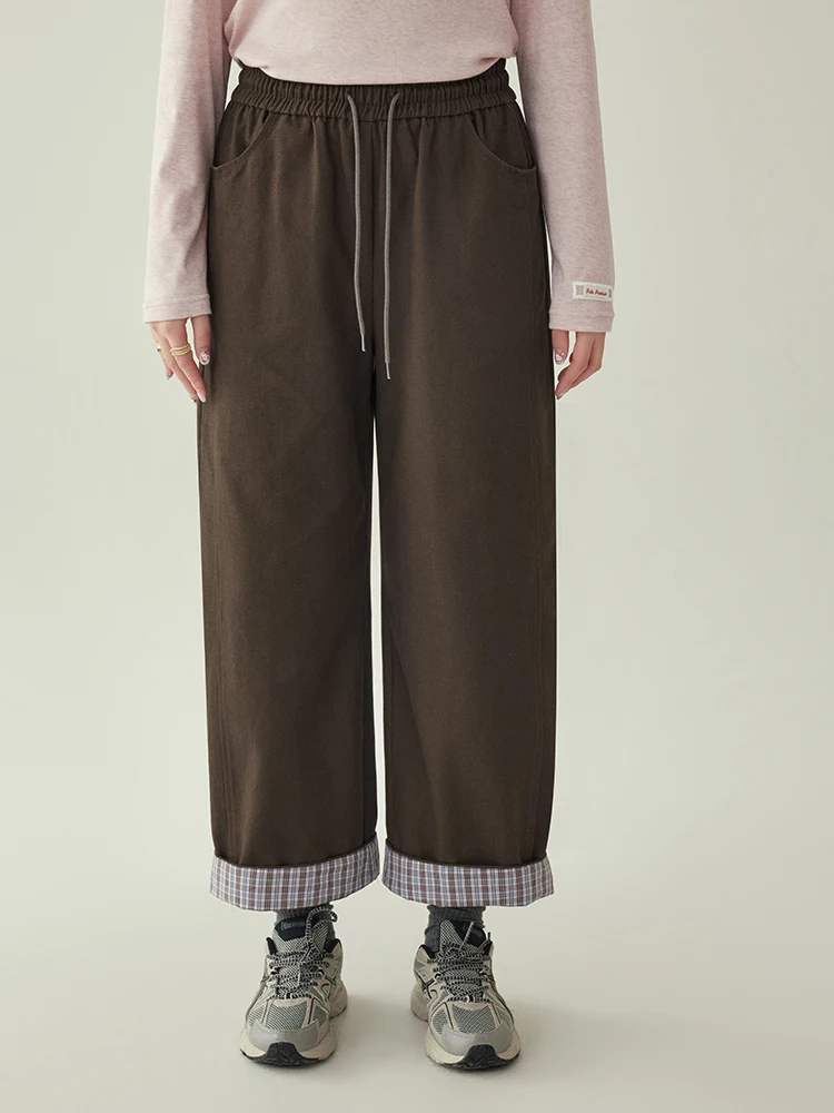 

AMUU Original Wide Leg Cotton Casual Pants High Waist Straight Cut Loose Nine Points Women's Early Spring New Sle