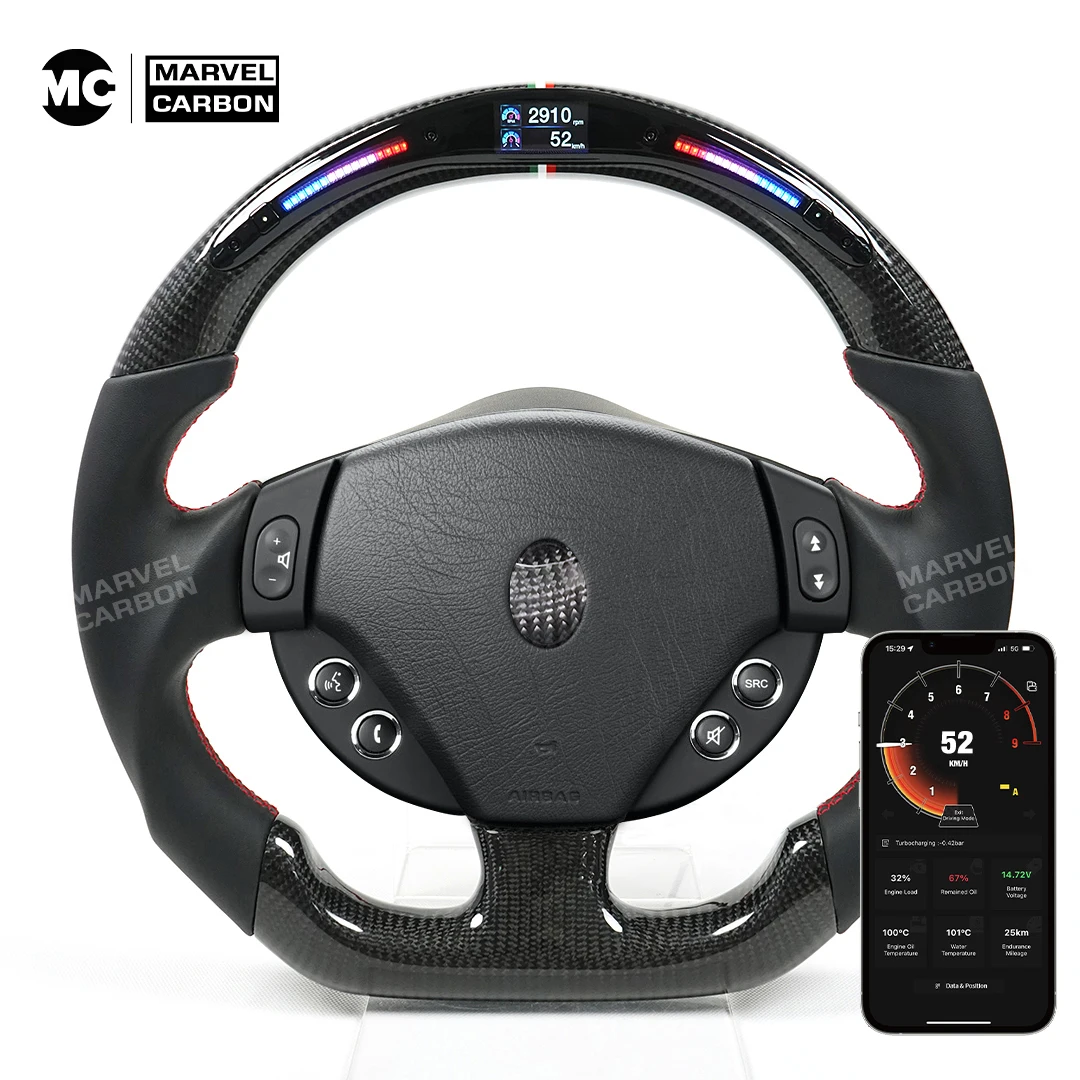 100% Real Carbon Fiber LED Performance Steering Wheel For Maserati  Steering Wheel Flat Sport Leather