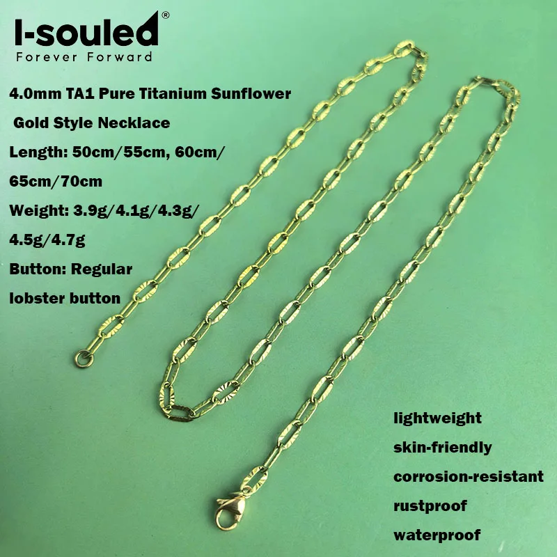 4.0mm TA1 pure titanium sunflower gold style necklace, lightweight, skin friendly, waterproof