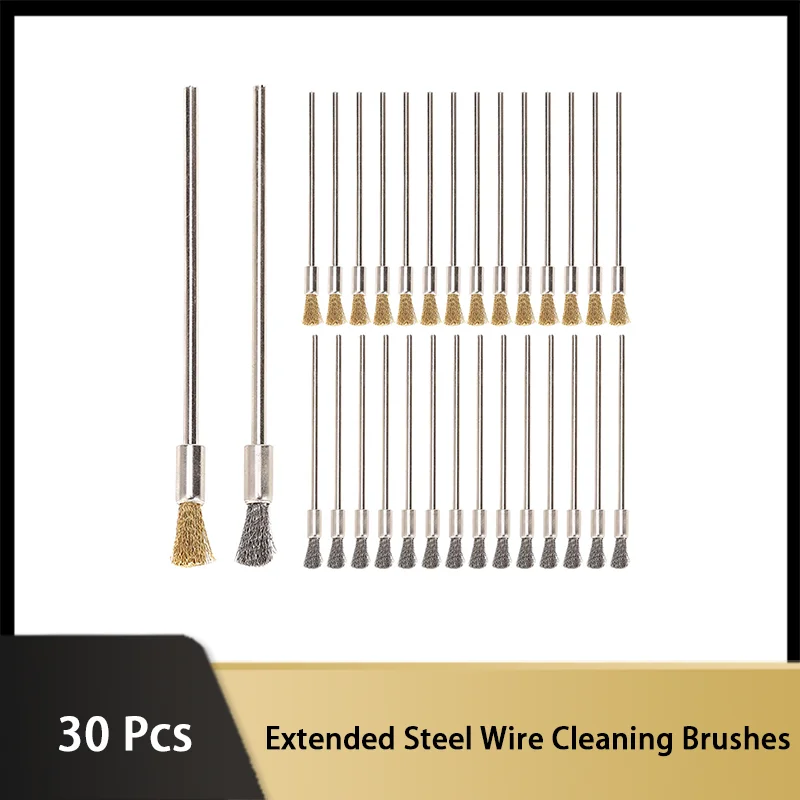 

30 Pcs Extended Steel Wire Cleaning End Brushes Pen Rust Paint Removal Bits Polishing Rotary Tools Accessories 3 mm Mandrel