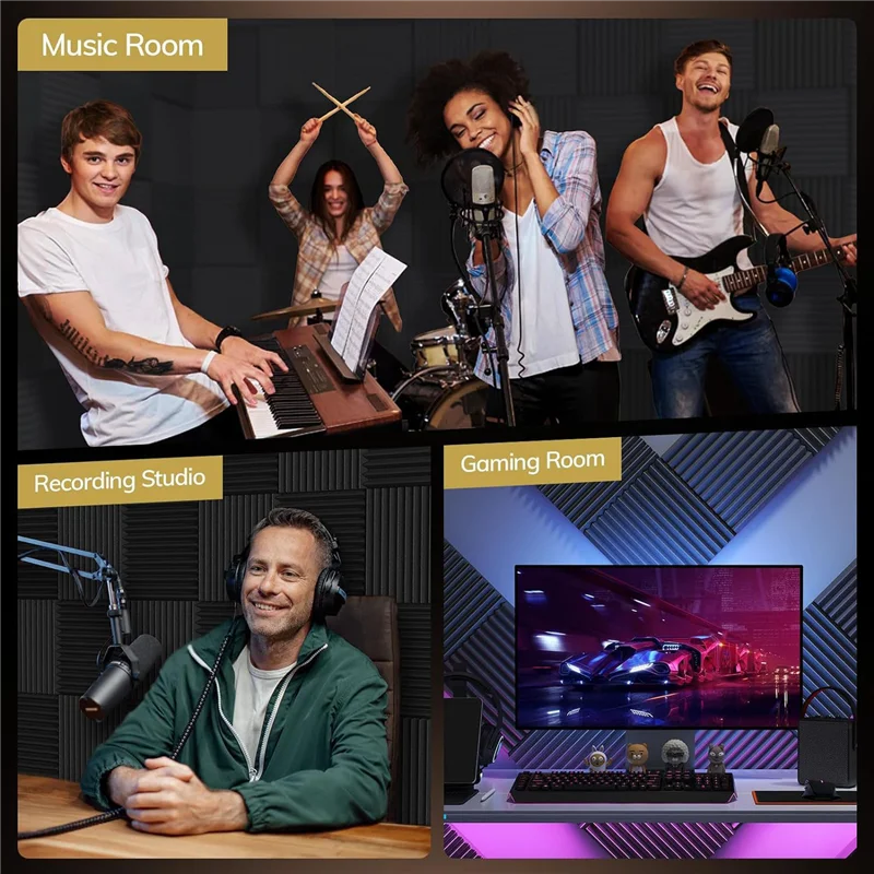 24 упаковки самоклеящихся панелей из акустического пенопласта 2x12x12 дюймов, звуковые панели с изображением пирамиды для дома и студии, прочные