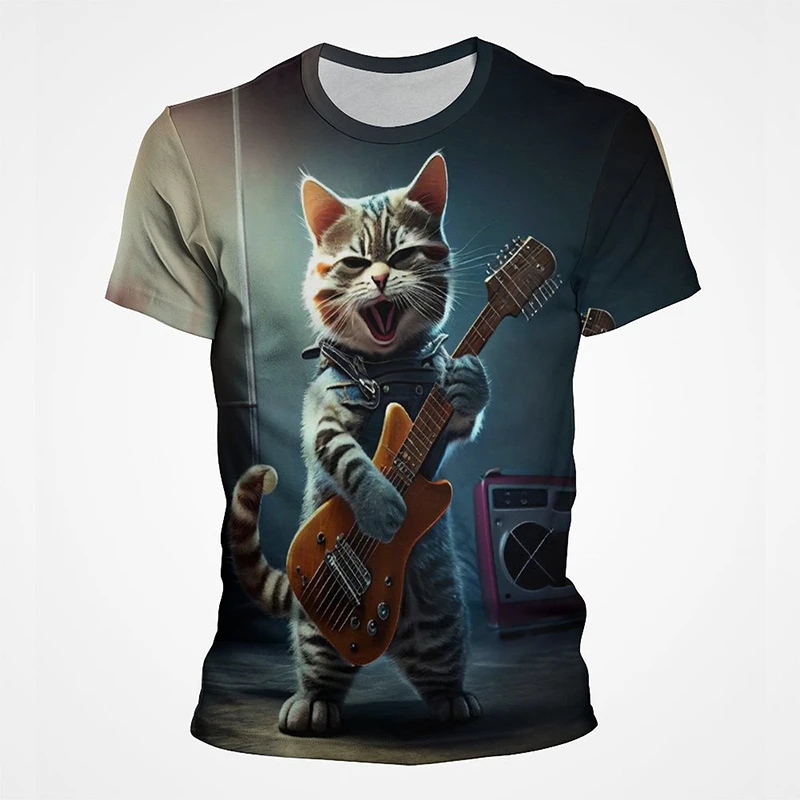 3D Printed Cat Animal Men's T Shirt Colorful Funny Painting Hip Hop Street O Neck Summer Casual Fashion Street Harajuku Tee Top
