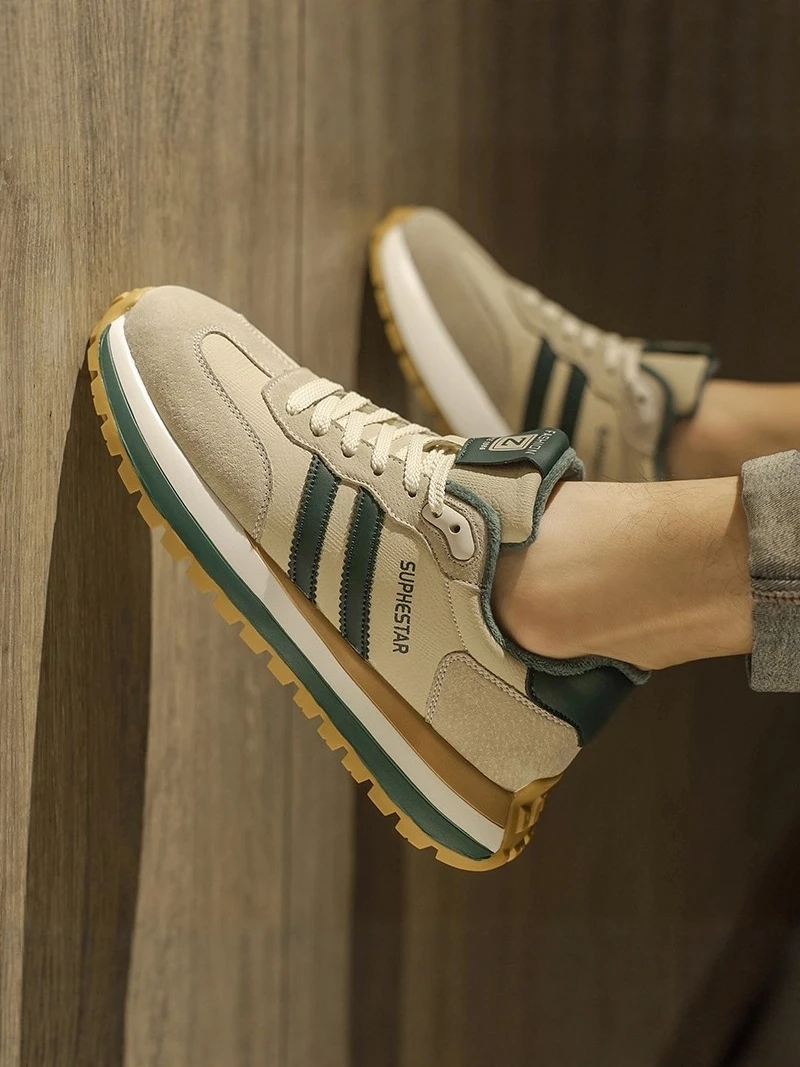 Men's Casual Running Shoes Thick Bottom Waterproof Leather Surface Fall Season Fleece Lined Cotton Shoes Sporty Dad Sneakers