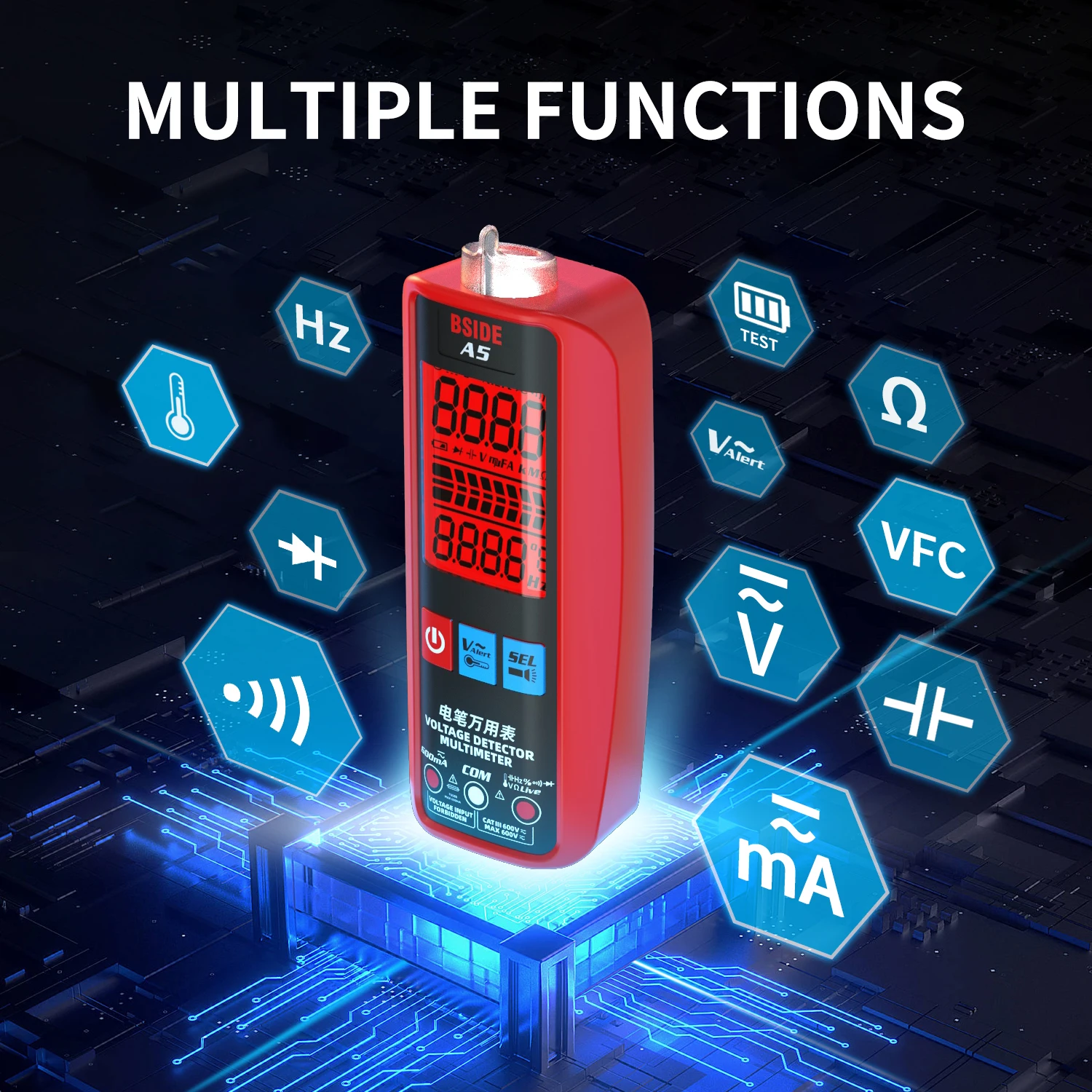 BSIDE A5 Smart Multimeter Digital True RMS LCD Multimetre Non Contact AC/DC Voltage Resistance Capacitance Hz NCV Diode Teste