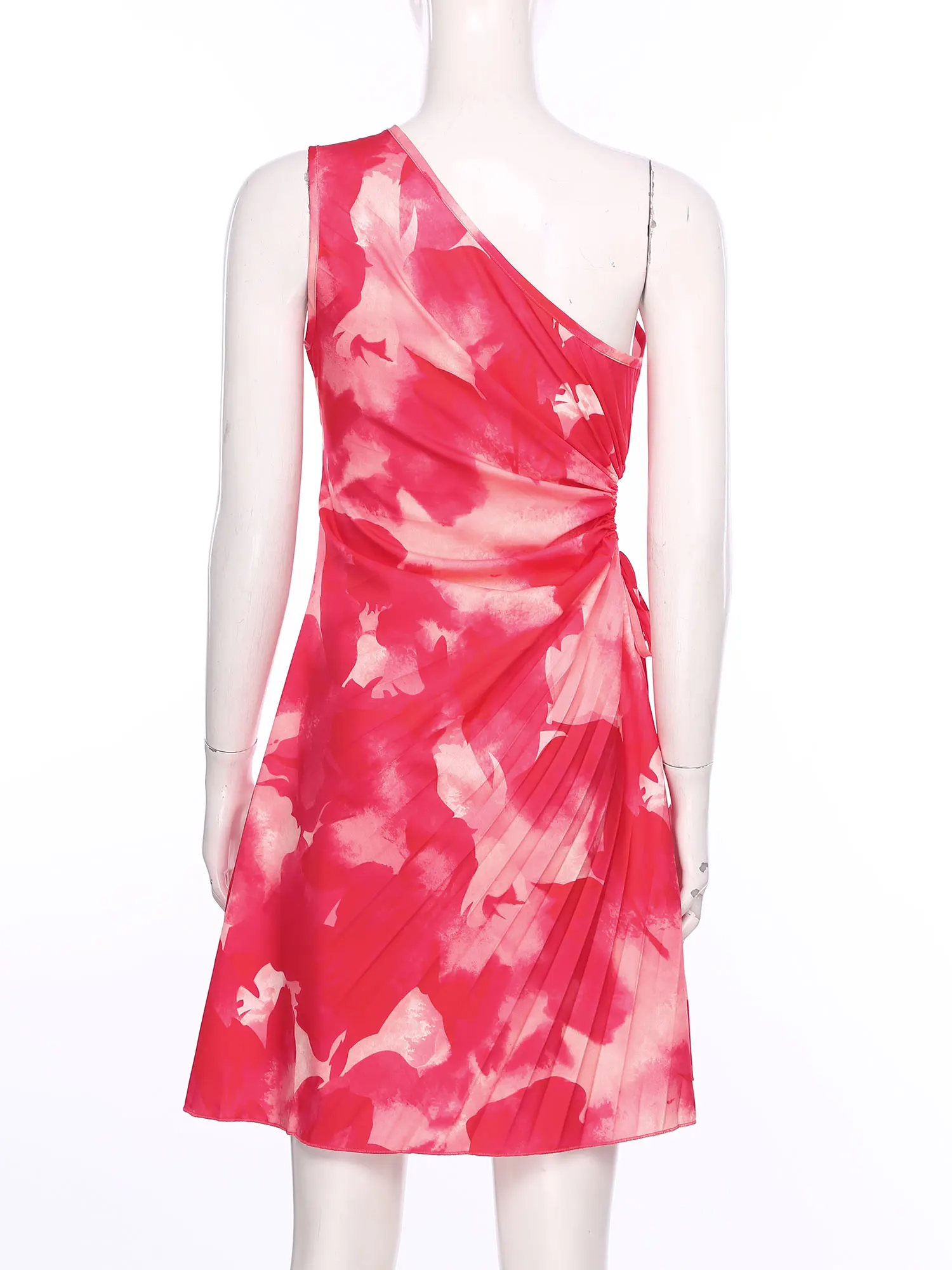 Summer Women's Tie Dye Holiday Dress Sleeveless Mini Dress Sundress Vacation Vestidos Cut Out Prom Gown One Shoulder Clothes