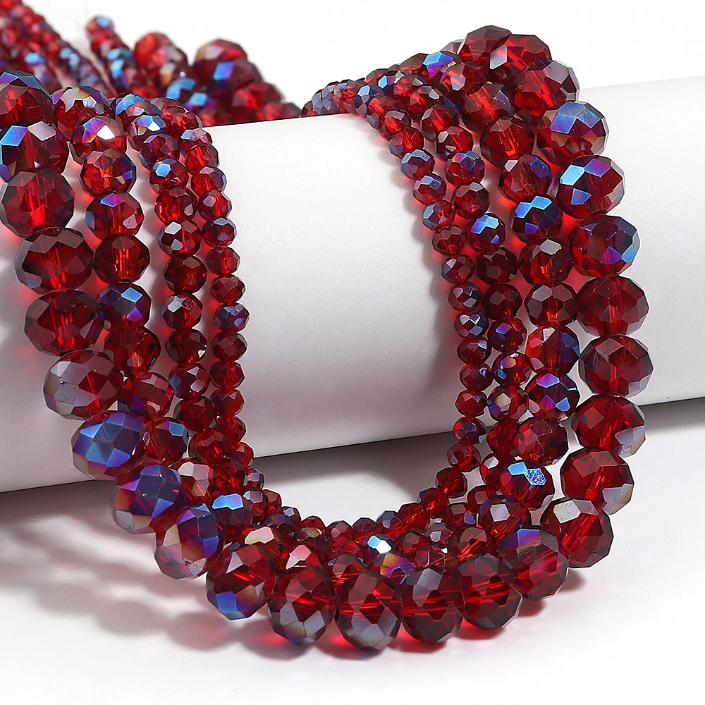 1 Strand Red Blue Faceted Crystal Rondelle Beads Transparent Faceted Flat Round Glass Beads For DIY Bracelet Necklace Supplies - view 2