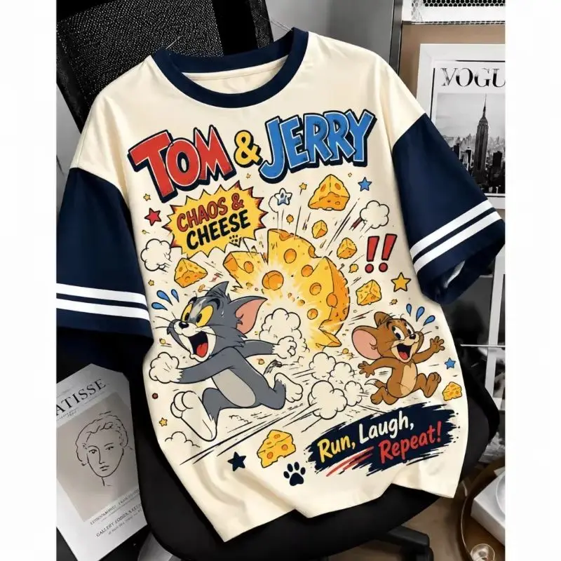 2027 New Tom and Jerry Cartoon Animated Printed T-shirt Adults Boys Girls Casual Y2K T-shirt Halloween Family Matching Outfits