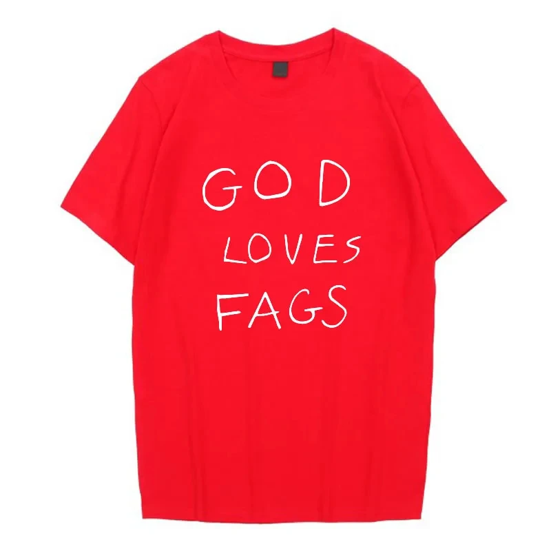 Men\'s and women\'s short-sleeved pure cotton round neck T-shirt shameless God loves gays American TV series design loose matching