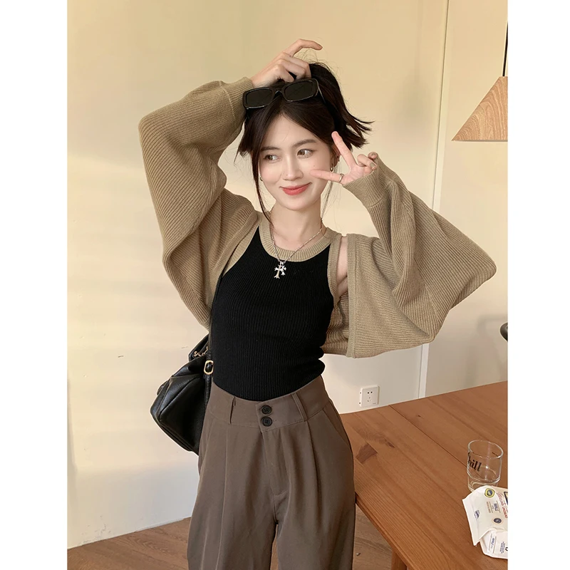 

Pure Desire Spicy Girl Long Sve Вязаный топ с крыльями летучей мыши ort Sle Женский кардиган Faion Bla Открытый осенний новый корейский систем