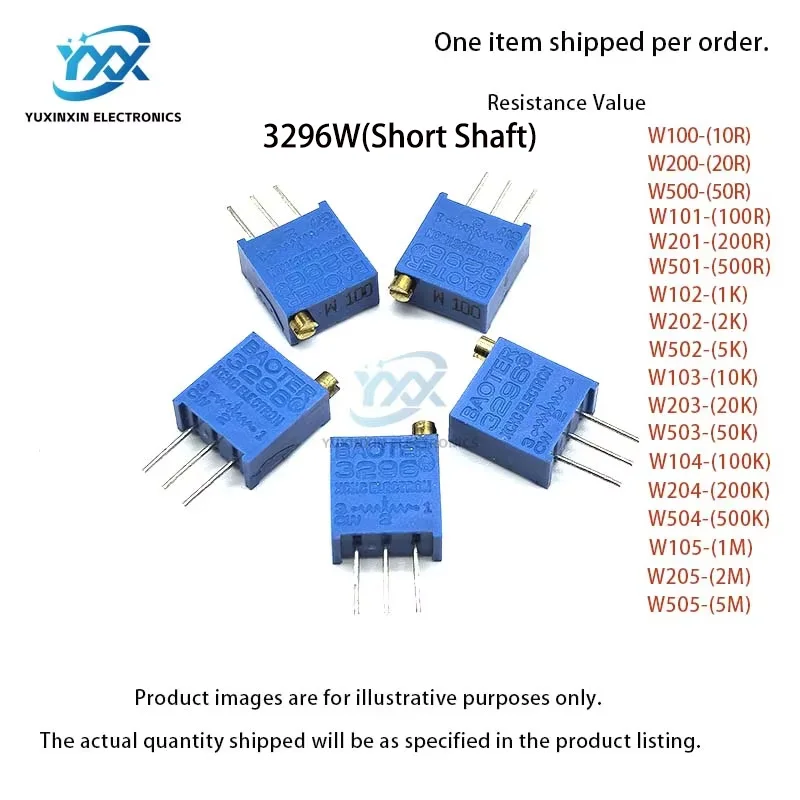 5 шт., 3296 Вт, многооборотный регулируемый потенциометр, 1 К, 2 К, 5 К, 10 К, 20 К, 50 К, 100 К, 200 К, 500 К, 1 м, металлический вал, длинный/короткий