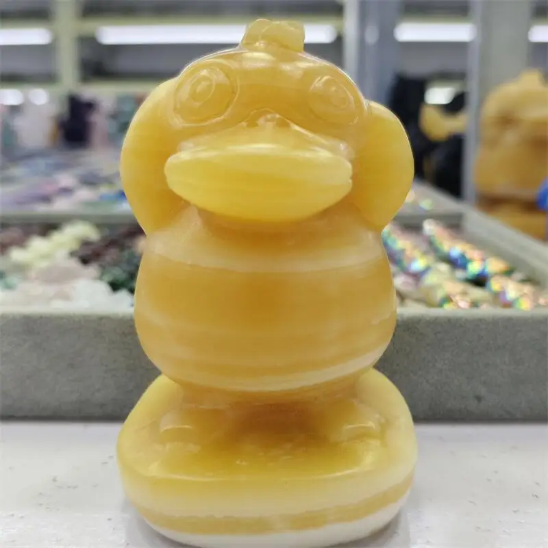 Natural Orange Calcite Cartoon Duck Carving Animal Statue Healing Fengshui Sculpture For Decoration Holiday Gift 1pcs 6/10CM