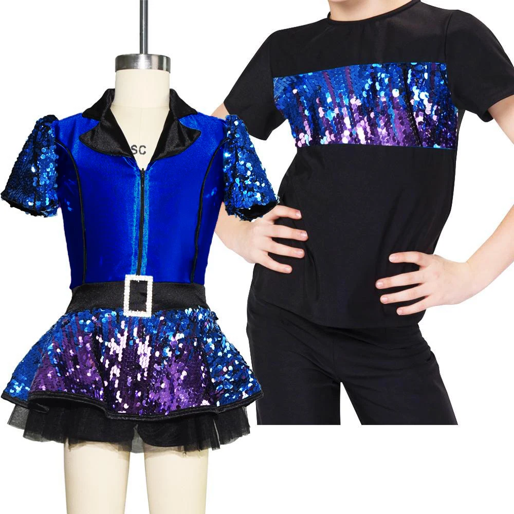 Jazz Dance Costume Customized Dance Competition Wear Dress for Girls kid blue Stage competition Performance Dance Wear