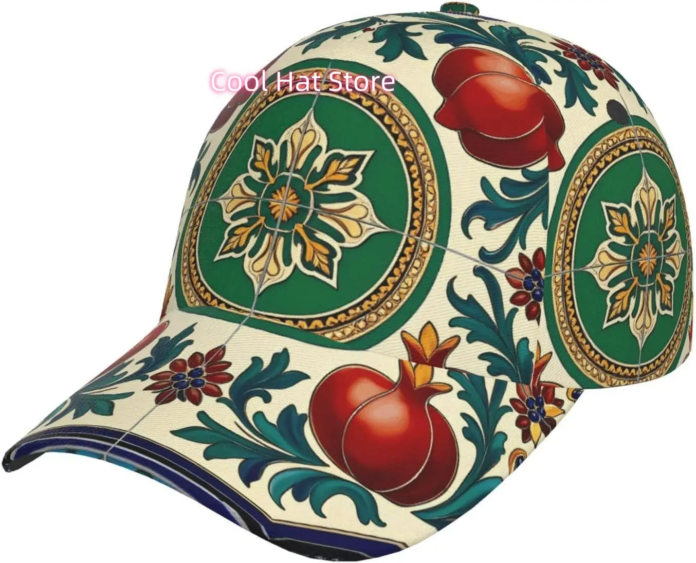 Floral Tile Design Pattern Baseball Cap Adjustable Cotton Baseball Hat for Sports, Outdoor, Travel Gifts for Men Black