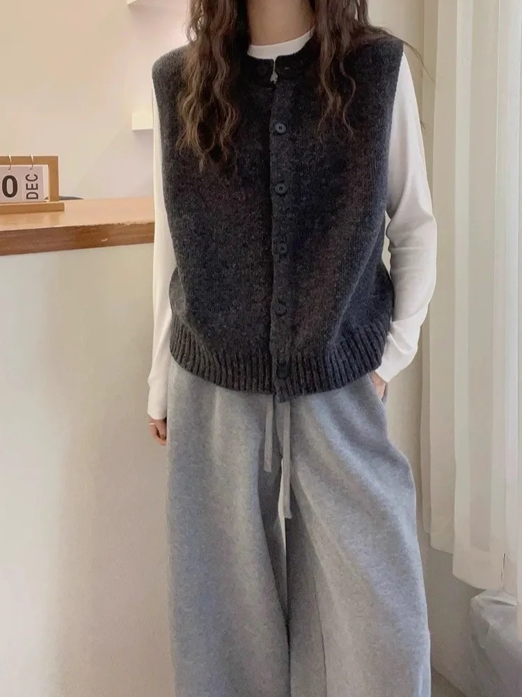 

Новый универсальный вязаный кардиган-жилет больших размеров (до 300 фунтов), свободный повседневный однотонный жилет для весны и осени