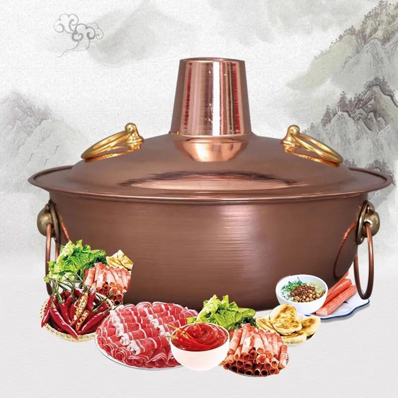 Ramen Brass Hot Pot Food Dishes Warmer Noodles Multifunction Chinese Hot Pot Soup Steam Copper Double Fondue Chinoise Cookware