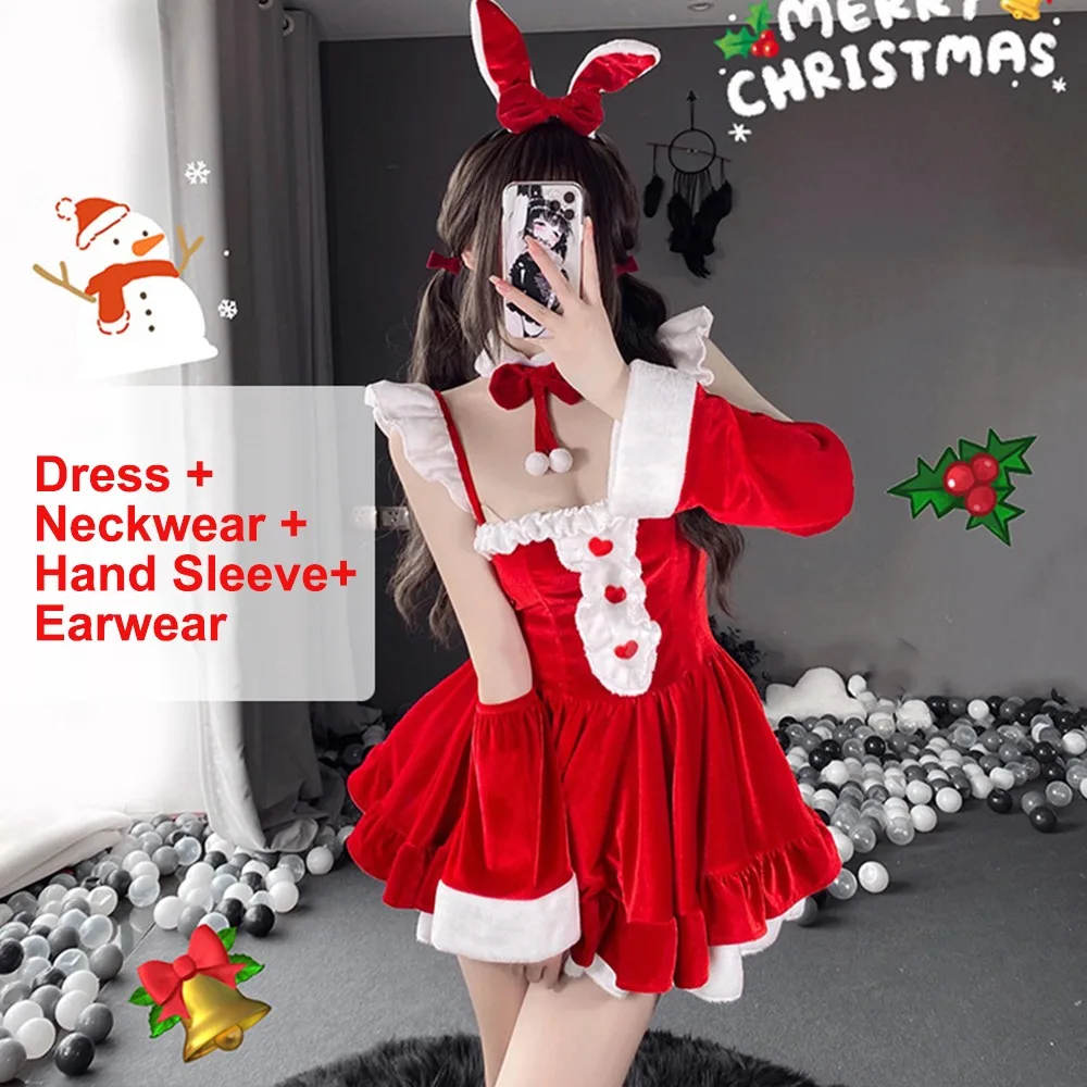 

New Red Velvet Christmas Dress Costume Xmas Carnival Party Cosplay Costumes Favor Claus Dress Holiday Party