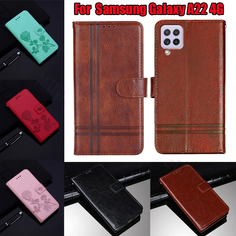 Book For Samsung Galaxy A22 Case Funda Wallet Flip Leather Cover On Samsung A22 A 22 4G чехолна Magnetic Card Phone Shell Etui