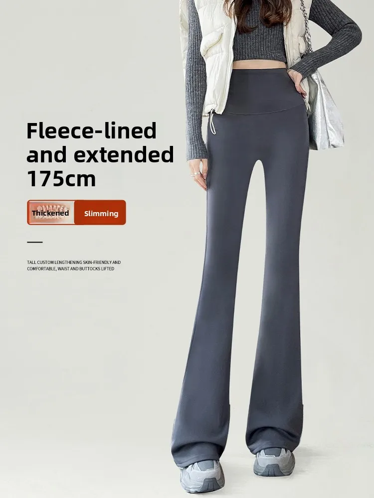 

plus Size Fce Lined Thi Yoga Pants Women's Outerwear High Waist Long ark Fin Bell Bot ey Micro Flared Casual Tro...
