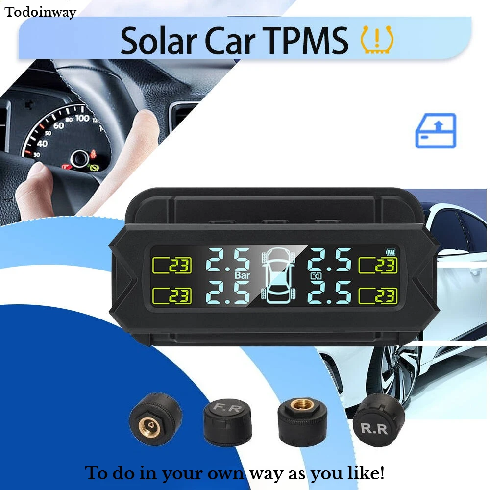 

Todoinway Durable Solar Power Universal 4 Tyres Pressure Monitor for Toyota Corolla 2009 RAV4 2015 Prado LC150 Levin Car Modify