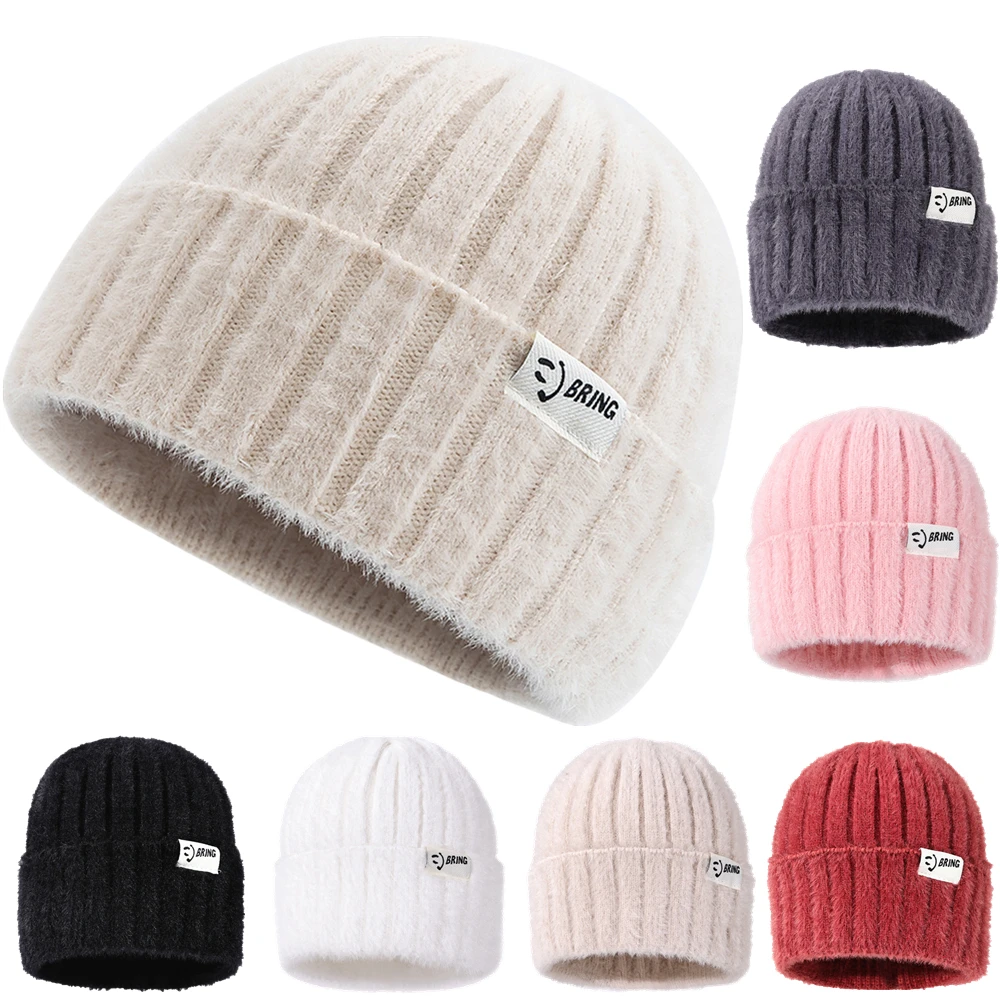 Hot Sale New Kpop Style Hat Faux Fur Beanie Hat Sweet Winters For Women Keep Warm Dandy Hats For Girl Streetwear Knit Cap