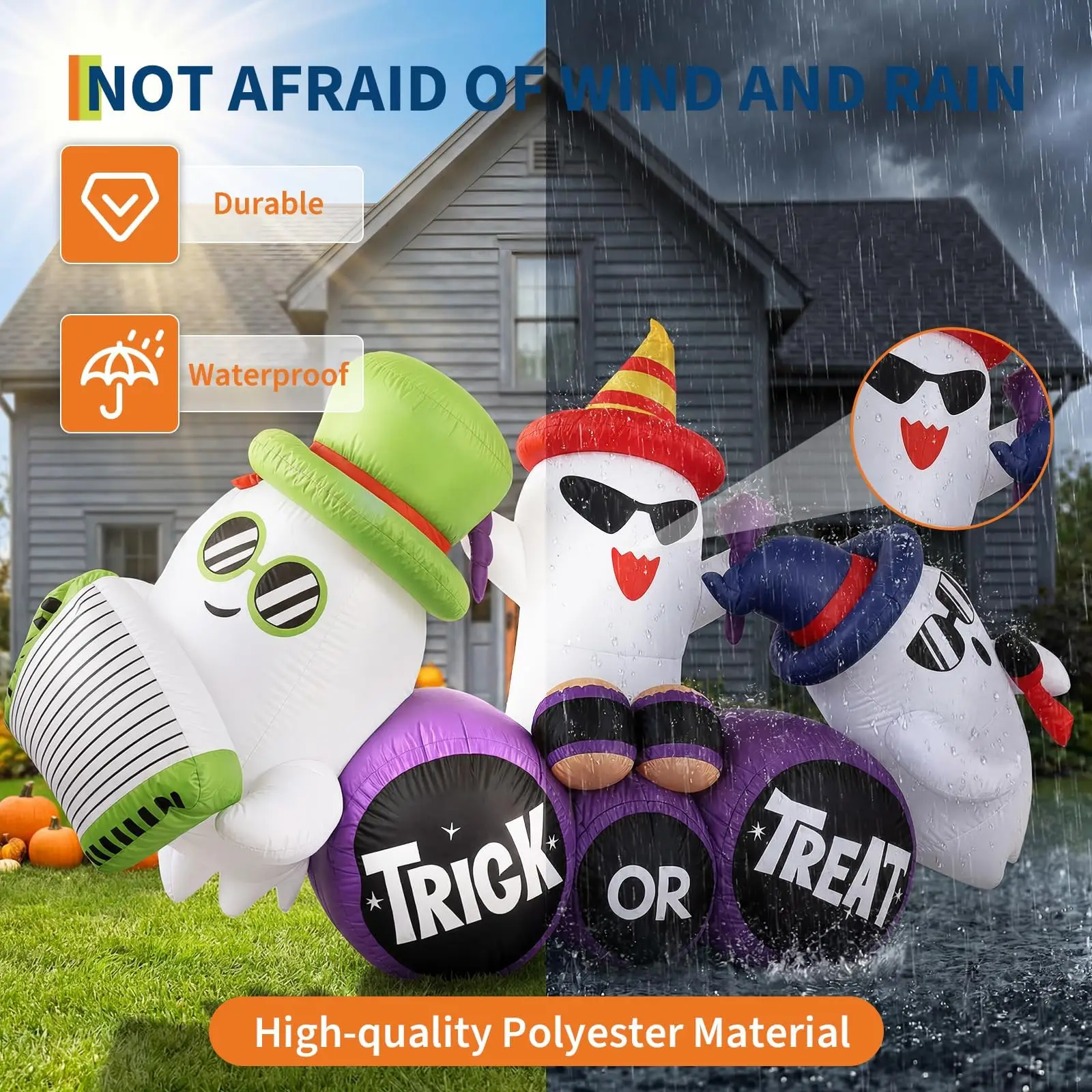 8FT Halloween Inflatable Ghost Decoration with LED Lights, Trick or Treat Blow Up Outdoor Yard Decor for Garden 5
