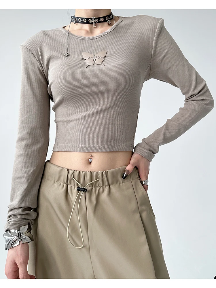 レディース ロングスリーブ Tシャツ スイート＆スパイシー スリーブデザイン インナーウェア 綿混紡 弾性繊維 通勤 ファッション