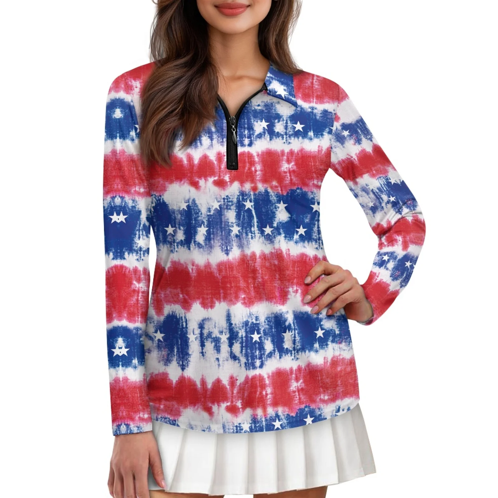 PENSTROLL American Flag Womens Soft Yoga Activewear Machine Washable Golf Polos Shirts for Hiking