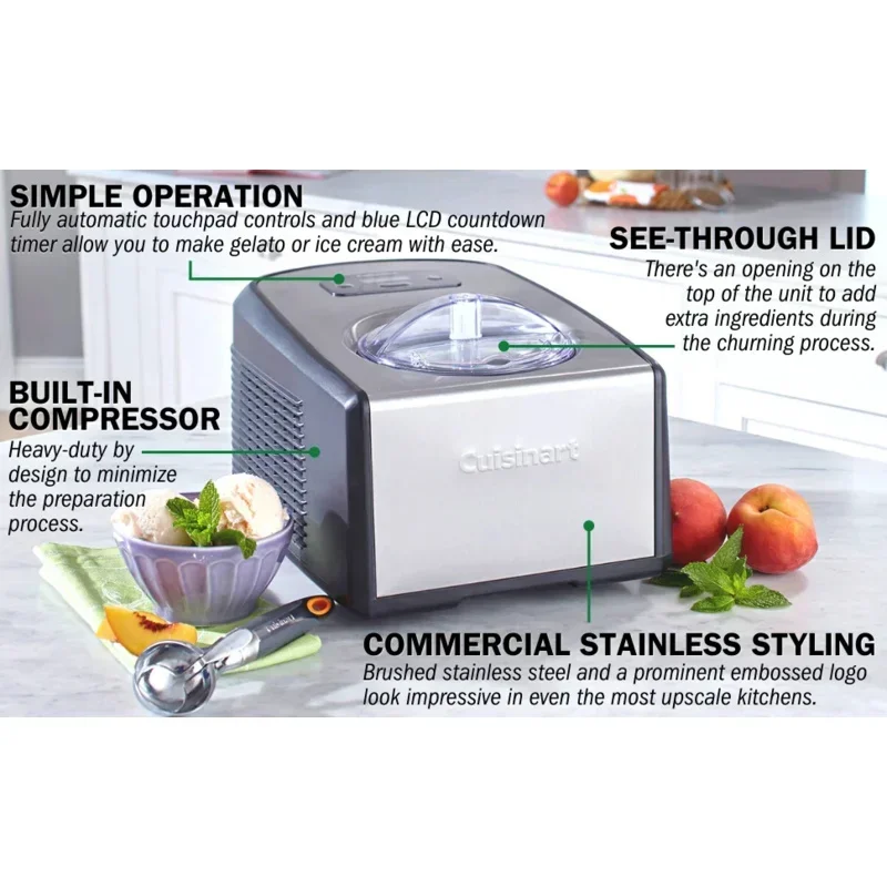 Qwcuisinart ice-100 1.5-quart ice cream and hardcover maker, fully automatic with a commercial quality compressor and 2-paddles